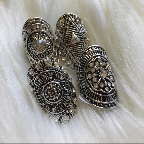 SOLD OUT! 4 BOHO GYPSY SILVER CUFF RINGS - Picture 4 of 4